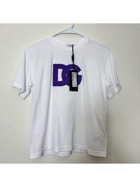 DOLCE & GABBANA Kids Unisex T-shirt Size 11/12 White Purple DG Logo New